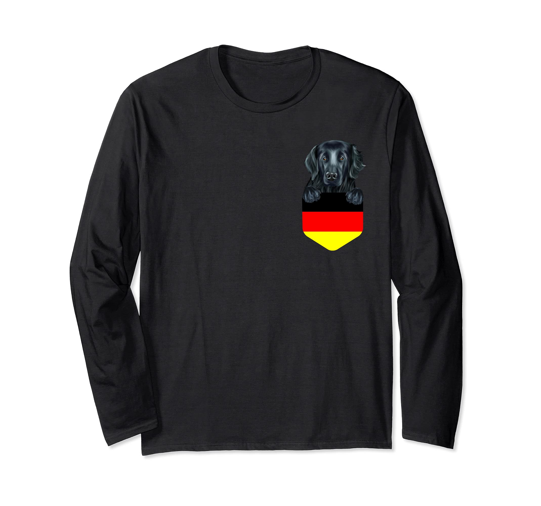 Germany Flag Flat-Coated Retriever Dog In Pocket Long Sleeve T-Shirt