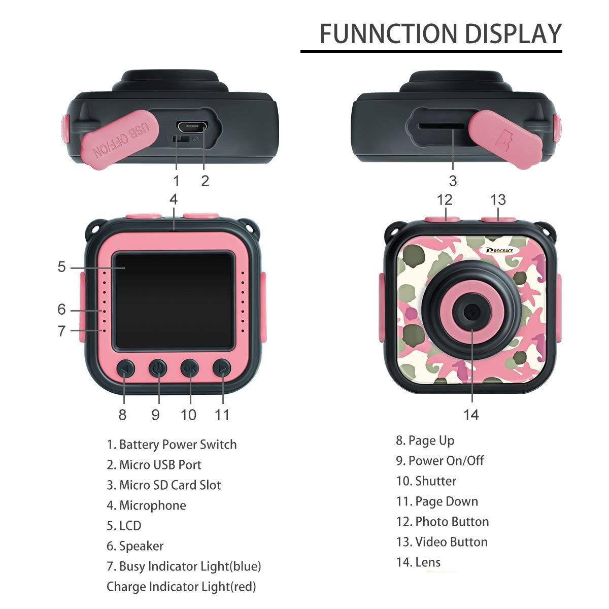 DROGRACE Kids Camera Waterproof HD Action Cam Digital Camera 1080P Underwater Sports Camera Camcorder DV for Girls Boys Birthday Holiday Gift Learn Camera Toy with 1.77 Inch LCD Screen (Pink)
