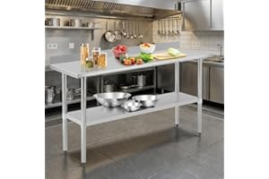 24"X60"X36" Stainless Steel Prep Table, Commercial Work Table with Backsplash and Adjustable Undershelf, Heavy Duty Metal Tab