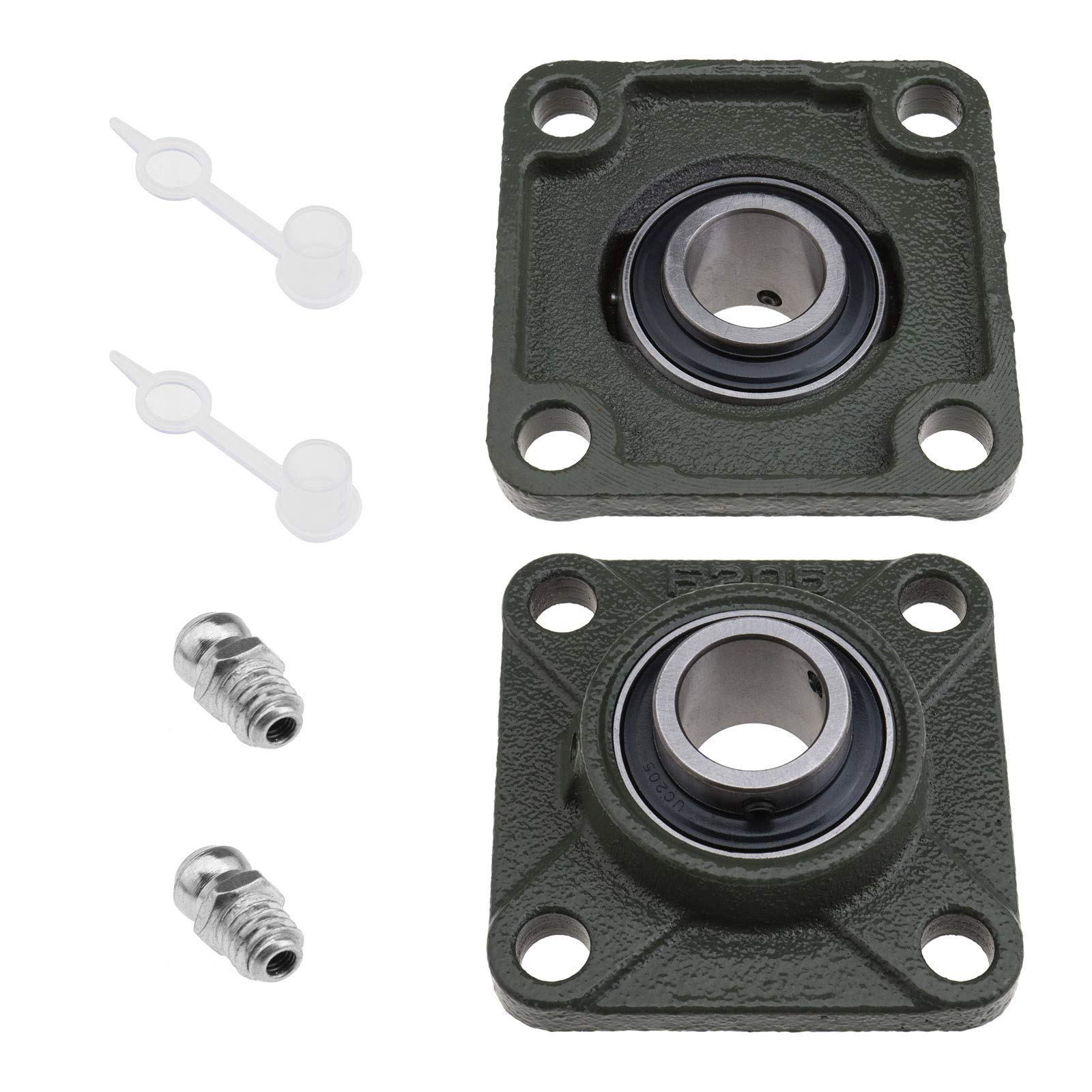 OTOTEC 25mm Bore UCF205 Pillow Block Bearings With Oil Nozzle 2Pcs Self Aligning 4-Bolt Square Flange Mounted Bearing For Conveying Systems Spin Machine Printing Machine