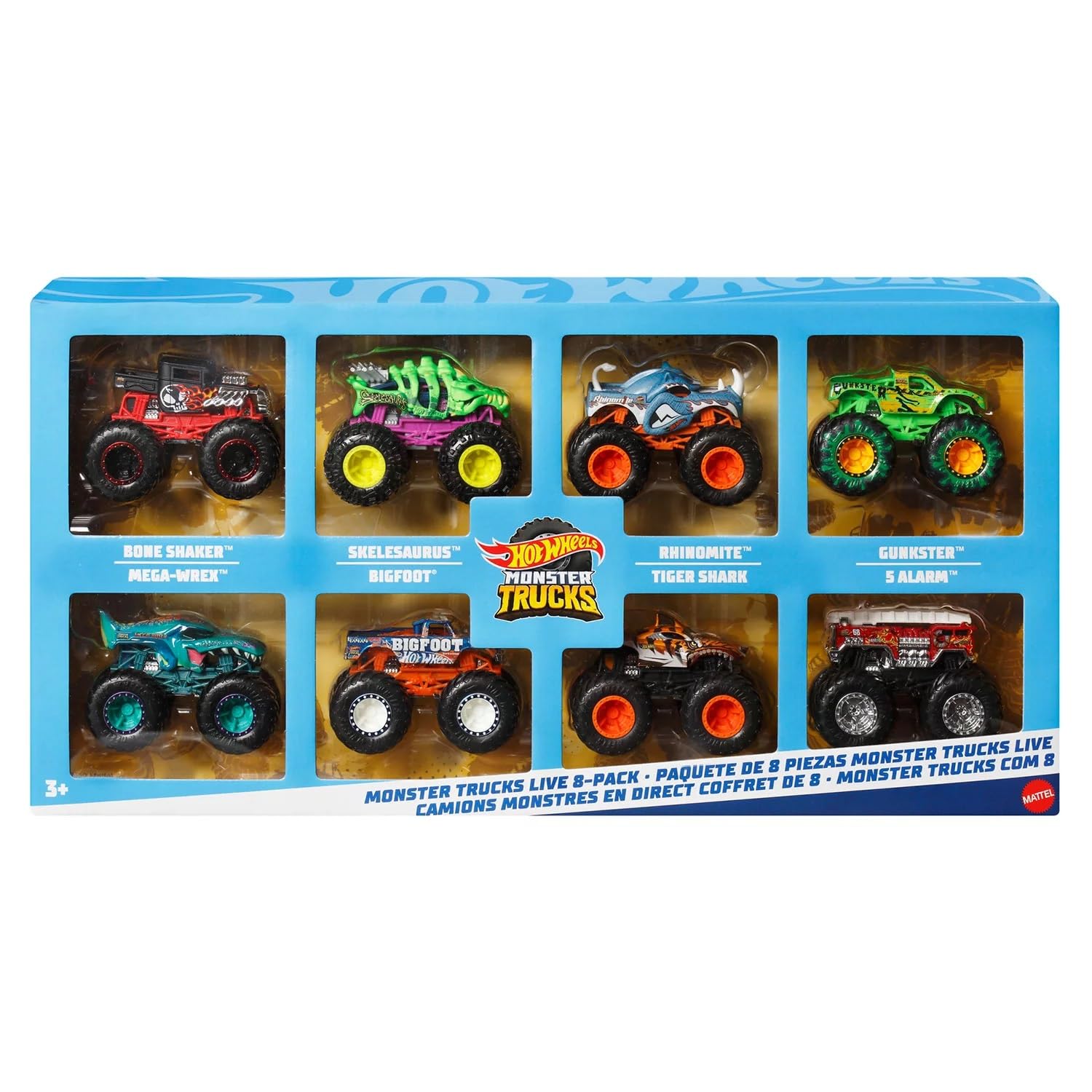 Hot Wheels Monster Trucks, Set of 8 1:64 Scale Die-Cast Toy Trucks Featuring Hero & Fan-Favorite Characters from Monster Trucks Live & the YouTube Series, JCW76