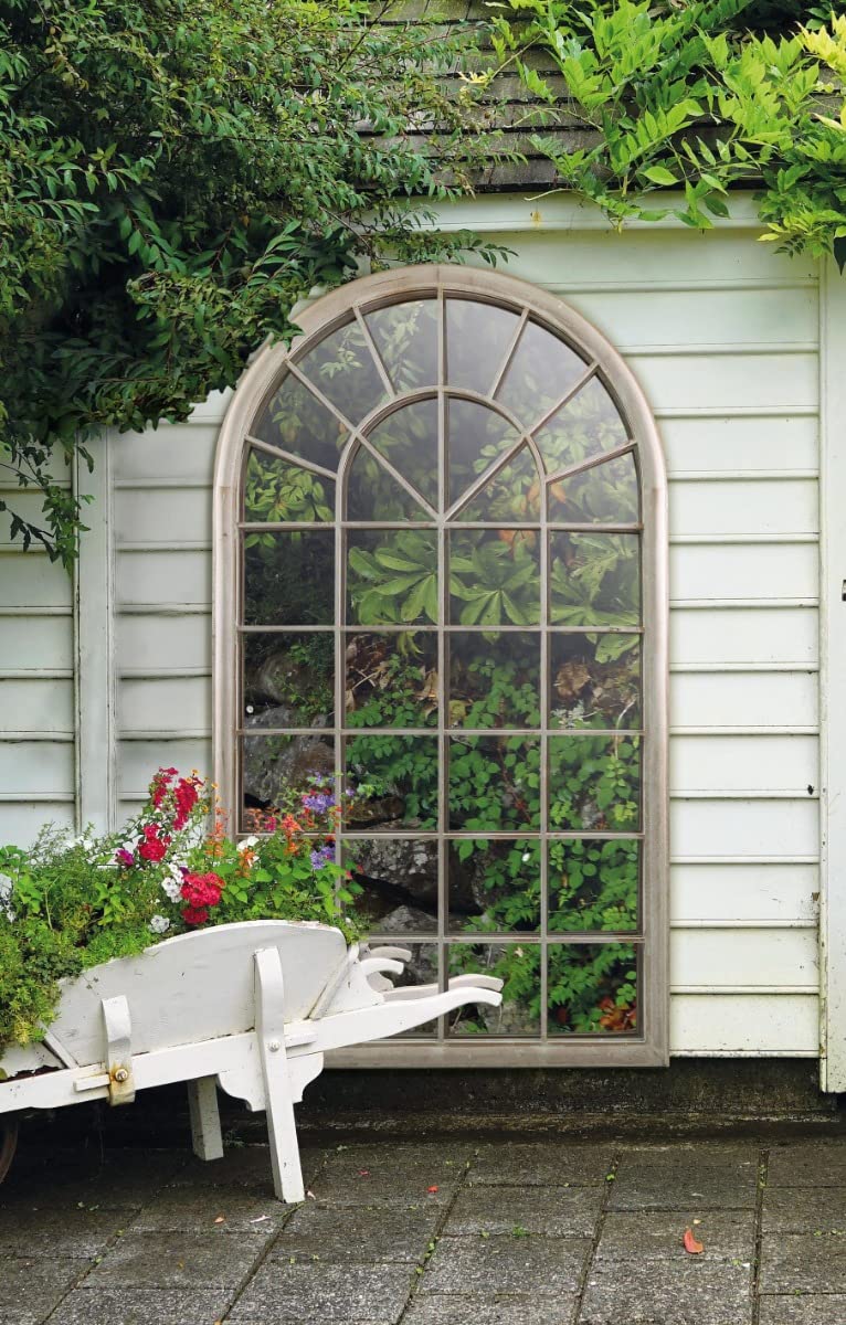 MirrorOutlet Large New Rustic Multi Panelled Arched Window Garden Outdoor Mirror5ft3 x 3ft / 160cm x 91cm,GMA022, Brown