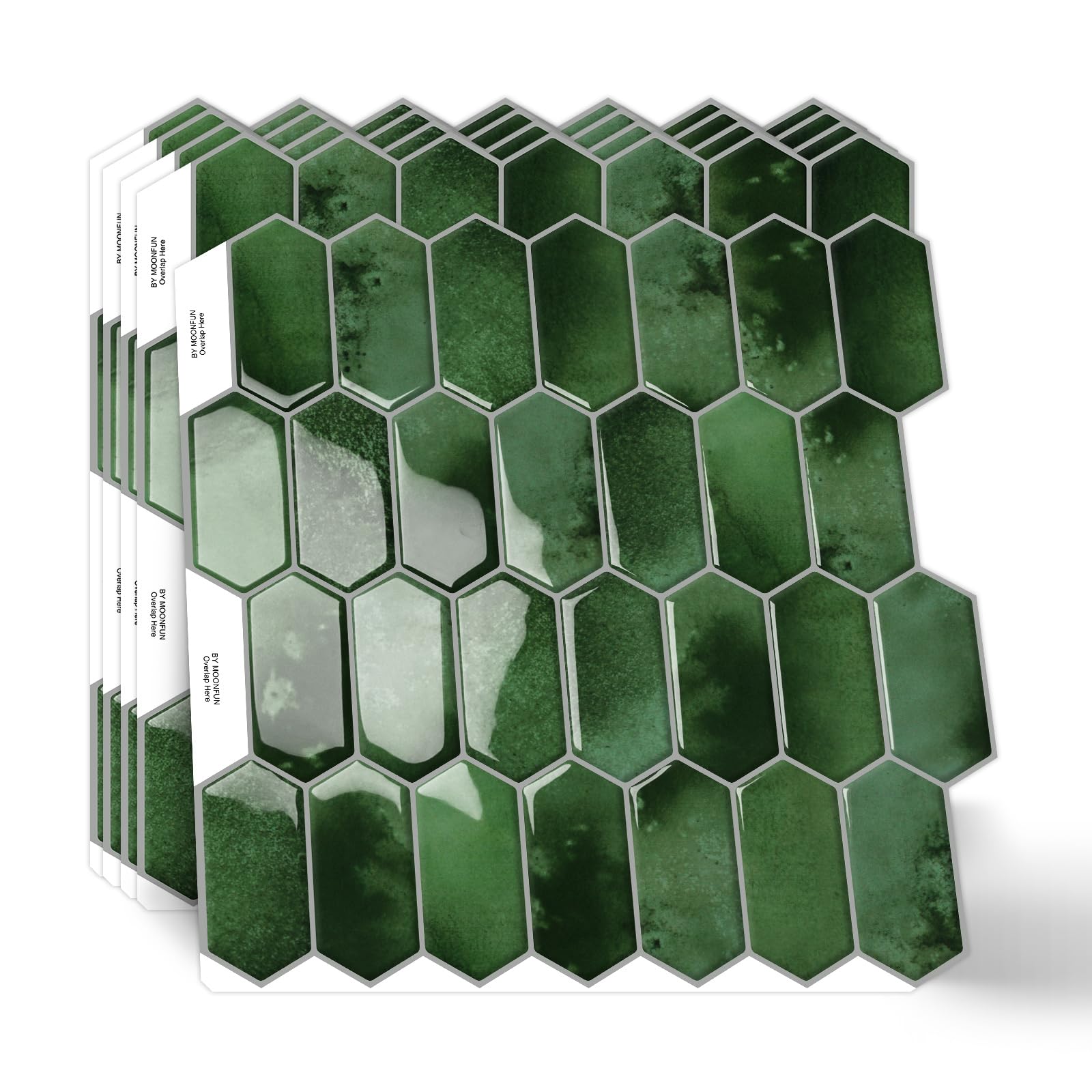 Photo 1 of 10-Sheet Long Hexagon Peel and Stick Kitchen Backsplash Tiles,3D Waterproof Self-Adhesive Wall Tile Stick on Backsplash for Kitchen, Bathroom, Fireplace,RV(Dark Green,12"×12")