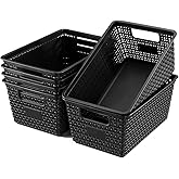 Set of 6 Baskets For Organizing, Plastic Storage Bins and Small Basket for Organization and Storage Shelves Drawers Desktop Closet Playroom Classroom Office, Black