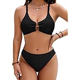 Blooming Jelly Womens Sexy Ribbed Bikini Sets Cutout O-Rings Bathing Suit Cheeky High Cut Textured Two Piece Swimsuit