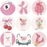 8 Pcs Pink Disco Diamond Art Coasters Kits, Diamond Painting Coasters Kits | Coaster with Holder for Adults, Non-Slip DIY Dot Paint Craft Kits,5D Full Drill DIY Diamond Dot Gem Art Kit Home Decor Arts