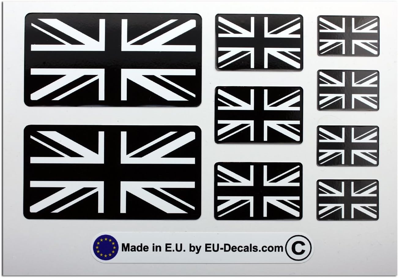 9x Uk Union Jack Flags In Black And White Laminated Decal Sticker For Helmet And Bike Miovespa Collection Amazon Co Uk Car Motorbike