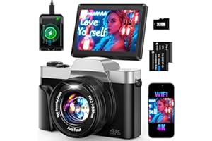TEBNGIHNM 4K Digital Camera for Photography 64MP WiFi Vlogging Camera for YouTube Autofocus 3" 180° Flip Screen 16X Zoom Compact Travel Cameras with Anti-Shake, SD Card, 2 Batteries & Battery Charger