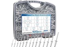 smseace 900Pcs Pop Rivets Assortment Kit Packed in Handheld Box 14-Sizes (3/32 inch1/8 inch5/32 inch3/16 inch1/4 inch) Assorted Blind Rivets for Metal,Furniture,Automotive,Instrument