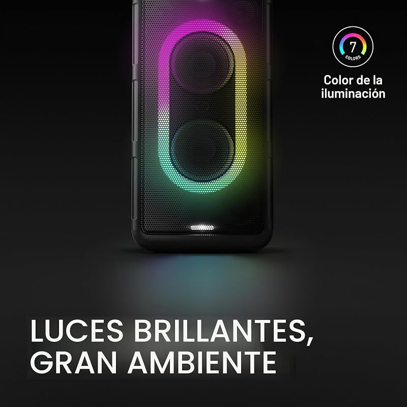 SC-BMAX10E-K Altavoz Portátil para Fiestas con Bluetooth, Luces Integradas, 150 W, USB, Entrada Óptica para TV, Entradas de Guitarra y Micrófono para Karaoke, Negro