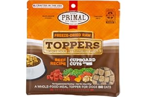 PRIMAL PET FOODS Primal Dog Food Toppers & Cat Food Toppers, Cupboard Cuts, Grain Free Meal Mixers with Probiotics, Raw Freeze Dried Dog Treats & Cat Treats, Great for Training (Beef, 3.5 oz)