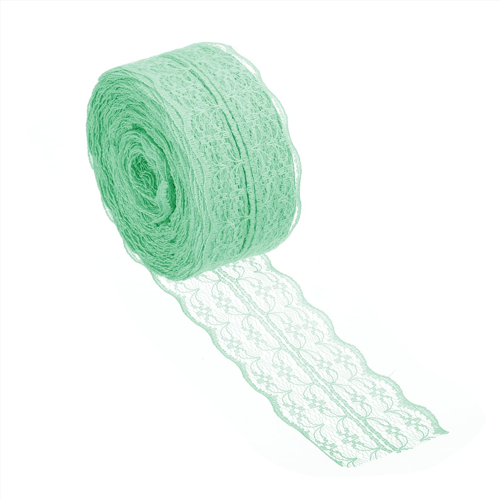 PATIKIL 1.8 Inch Wide 25 Yards Lace Trim Ribbon, Sewing Lace Roll Gift Package Pattern Wrapping for Party Home Decoration Dress Craft, Light Green
