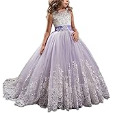 Princess Lilac Long Girls Pageant Dresses Kids Prom Puffy Tulle Ball Gown