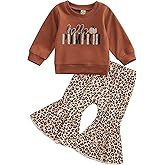 Madjtlqy Baby Girl Bell Bottoms Halloween Clothes Set Letters Pumpkin Printed Long Sleeve Sweashirt Tops + Flared Pants