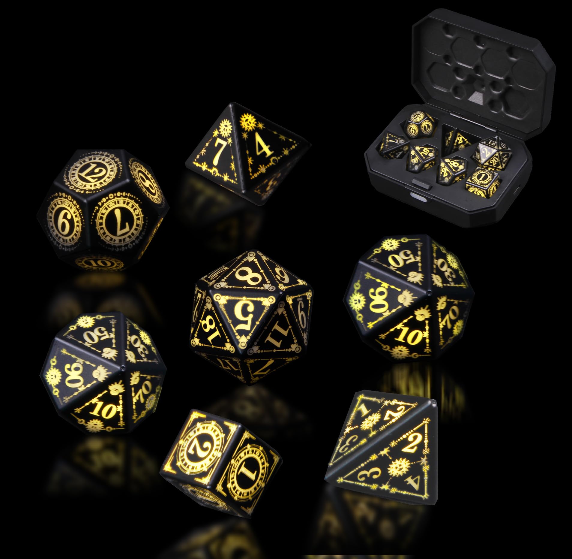 ORUZA Light up Dice Set, 7 PCS Rechargeable LED DND Dice with Charging Box, Polyhedral Glowing D&D Dice for Dungeons and Dragons RPG MTG Role Playing Tabletop Games