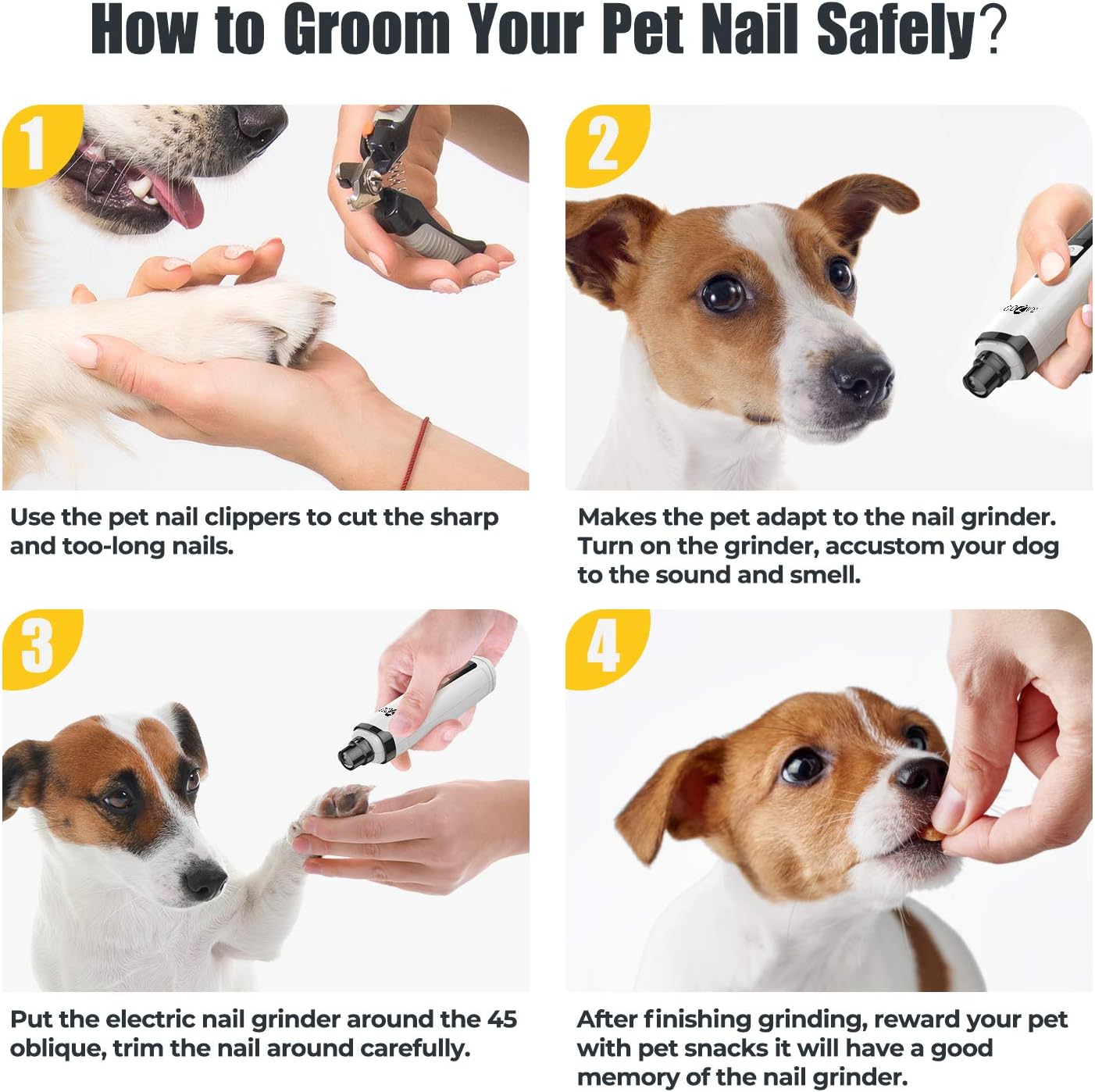 Razoo Dog Nail Grinder with Two Speed & Three Ports – Rechargeable Electric Pet Nail Trimmer for Cats, Large, Medium & Small Dogs – Low Noise & Quiet – Painless Paw Smoothing, Grooming, Trimming Tool