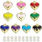 UMAOKANG 10pcs Gold Plated Stainless Steel Charm for Jewelry Making, Assorted Colorful Enamel Heart Charms Pendants Bulk