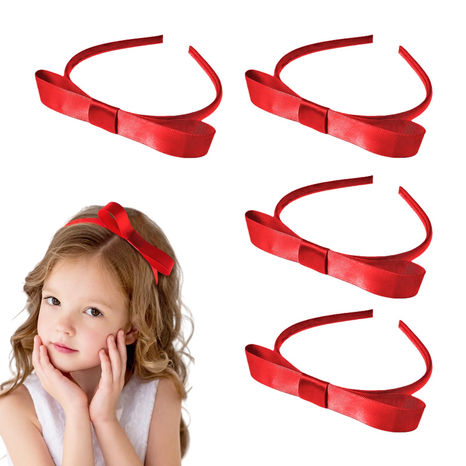 UILYNIU 4 Pcs Red Bow Hairband Band, Bow Headbands, Vintage Headbands, Headdress, Ribbon Headband, Bowknot Hairband, Perfect Hair Accessories for Girls and Women, Ideal for School (Red, One Size)