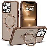 SKYLMW Compatible with iPhone 12 Pro Max Case & iPhone 13 Pro Max Case with Invisible Magnetic O-Ring Stand Translucent Phone Cases 6.7" [Compatible with Mag-Safe][Great Grip Feeling], Brown
