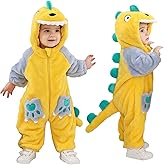 LOLANTA Unisex Baby Dinosaur Costume Fleece Hooded Animal Rompers One Piece Snowsuit