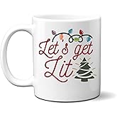 Let's Get Lit Funny Christmas Mug, Novelty Christmas Coffee Mug, 11oz Ceramic Holiday Coffee Mug, Christmas Party Cups for Table Decorations, White Elephant Gifts, Coworkers