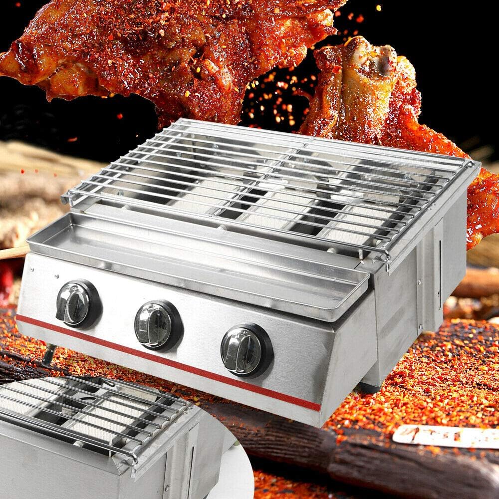 review LOYALHEARTDY19 Small 3 Head Gas Grill, Propane Gas Grill Stainless Steel BBQ Burner for Camping Picnics Commercial Lpg Outdoor Cooker Smokeless New Burners Tabletop Picnic Barbeque