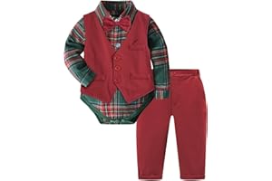 A&J DESIGN Baby Boy Suits Clothes Infant Toddler Formal Gentleman Outfits, Dress Shirt + Vest + Bow Tie + Pants Wedding Set