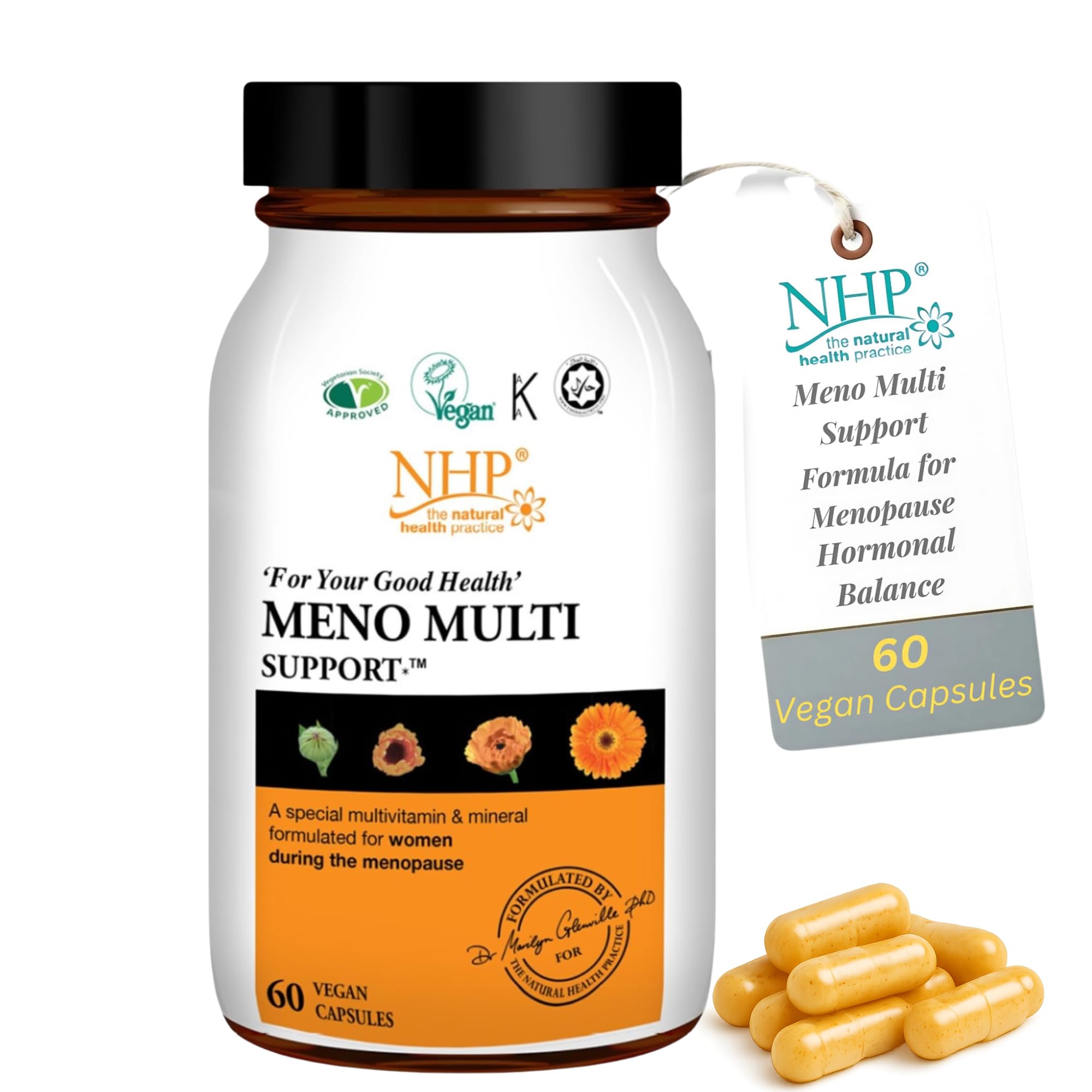 NHP Advanced Meno Multi Support - Multivitamin Formula for Menopause Health, Hormonal Balance, Bone Strength and Overall Well-Being,Gluten - Free, Dairy Free,60 Vegan Capsules