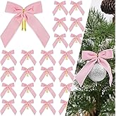 Pink Velvet Bows for Christmas Tree, 24 PCS Velvet Ribbon Bow Ornaments for Xmas Tree, Small Pink Christmas Bows Decorations for Wreaths, Garland, Holiday, Gift Wrapping - 1'' Wide, 3.5 Γ 3.5 inch
