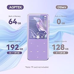 AGPTEK 64GB MP3 Player with Bluetooth, M3 2.4 inch