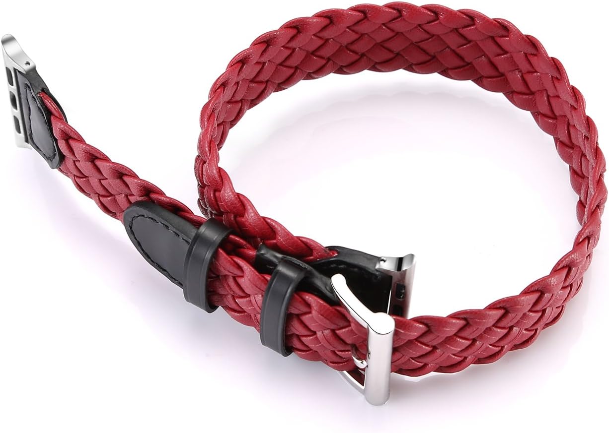 Rykimte Watch Band For Apple Watch iWatch Double Tour Cross Wrist Leather Smart Watch Band Replacement With Adapter Metal Clasp For Woman Girl Lady (Double Tour Weave Red 38mm)