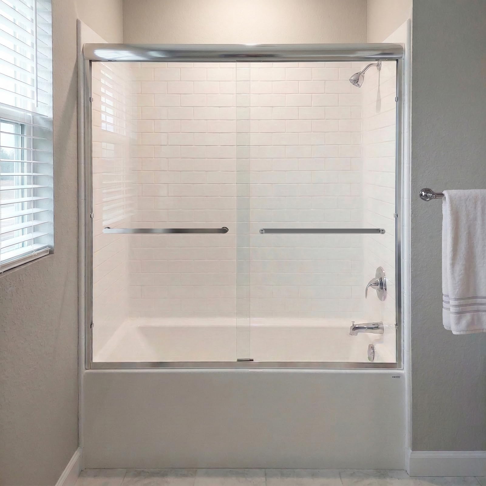Photo 1 of 56-60" W x 57" H Sliding Bathtub Shower Door, Chrome Aluminum Frame Glass Shower Door with Stainless Steel Towel Bar