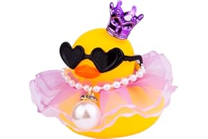 CoFuBcad Rubber Duck Car Dashboard Decoration, Duck Car Ornament with Mini Crown Skirt Necklace Glasses for Cute Car Accessories, CF038A