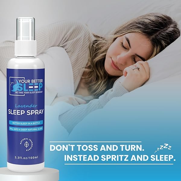 NATURAL SLEEP SPRAY WITH LAVENDER AND CHAMOMILE – BED SPRAY FOR SLEEPING, RELAXATION – DEEP SLEEP PILLOW SPRAY WITH NATURAL LAVENDER ESSENTIAL OIL – 3.3 FL OZ