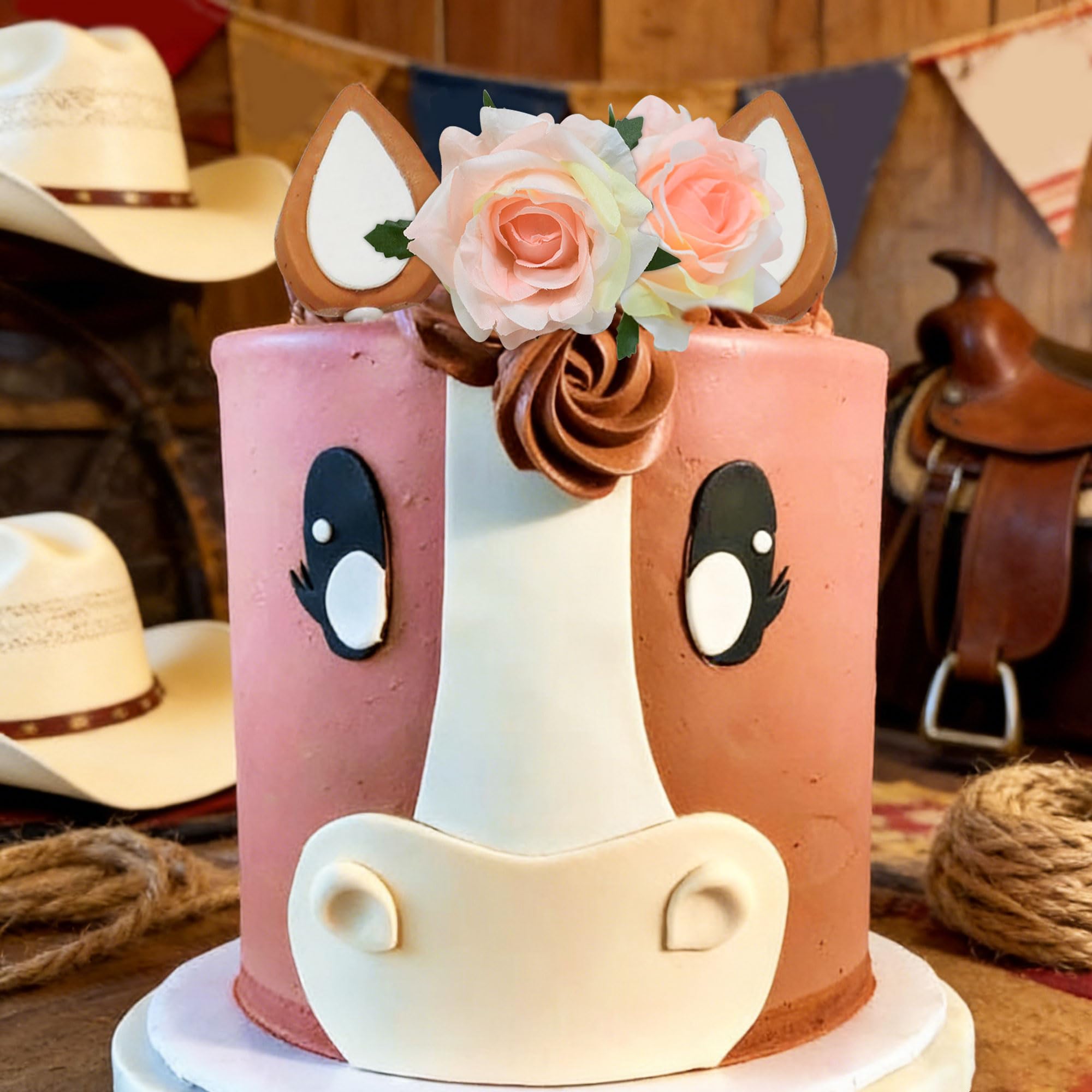 Floral Horse Cake Decoration Cowgirl Cake Topper Girls Horse Party Decorations Horse Racing for Western Cowgirl Birthday Baby Shower