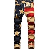 Enrica Men's Casual Printed Jeans Skinny Denim Pants