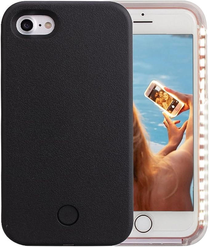 Amazon Com Iphone 7 Case Wellerly Led Illuminated Selfie Light Cell Phone Case Cover Rechargeable Light Up Luminous Selfie Flashlight Case For Iphone 7 4 7inch Black