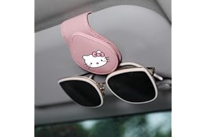 FLYEEGO Sunglass Holder for Car Visor, Hello Pink Cat Anime Cute Kitty Cat Kawaii Cartoon Magnet Sunglasses Holder for car, Leather Car Sunglass Holder, Visor Sunglass Holder with Glasses Cards