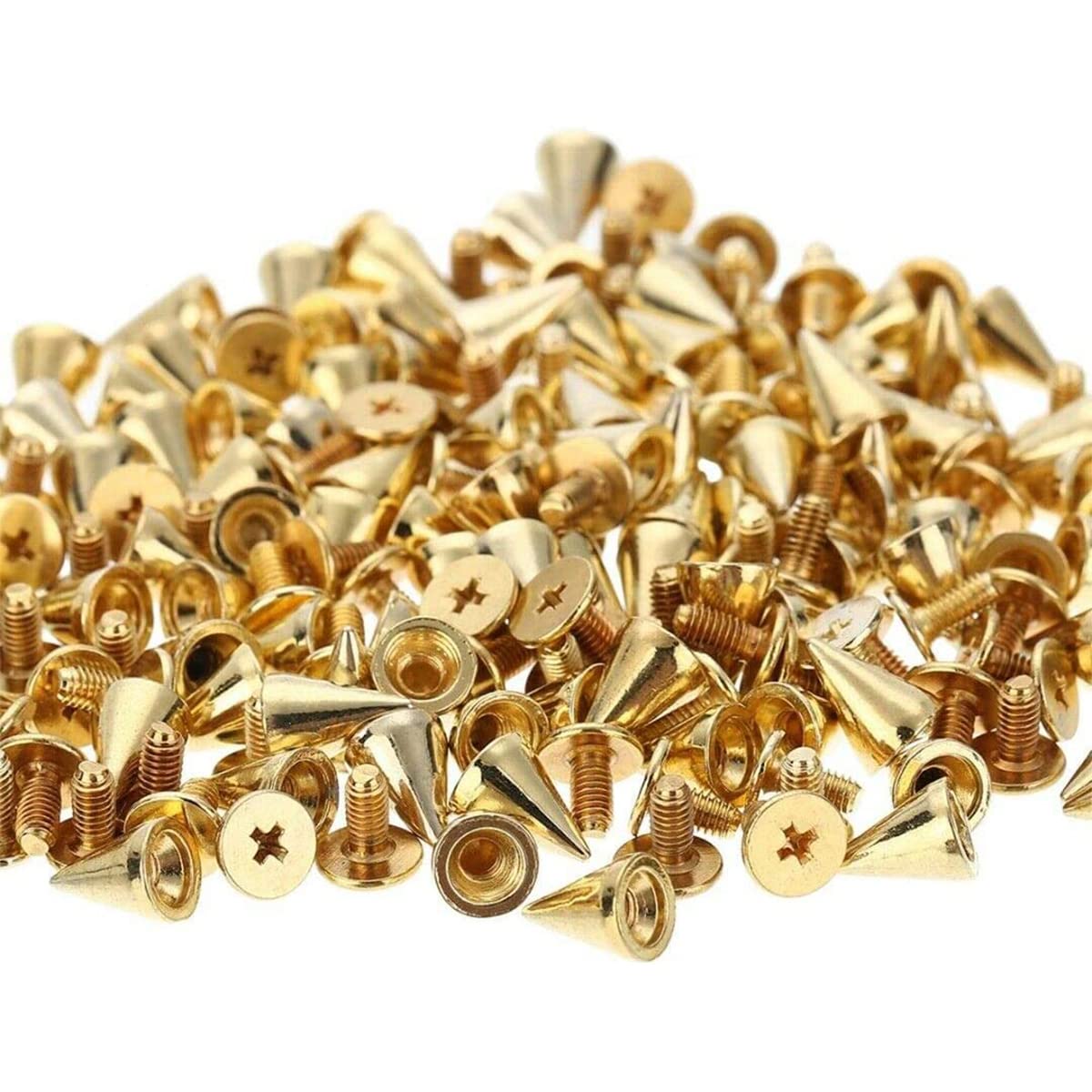 100 PCS 7mm x 10mm Leather Rivets Double Cap Rivet Tubular Metal Studs Cone Punk Spikes Crystal Diamond Inlay Rivet for DIY Leather Craft,Gold