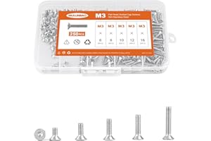 NIULUNBAO M3 x 6mm 8mm 10mm 12mm 16mm Flat Head Socket Cap Screws Countersunk Bolts, 304 Stainless Steel, Metric Fully Thread