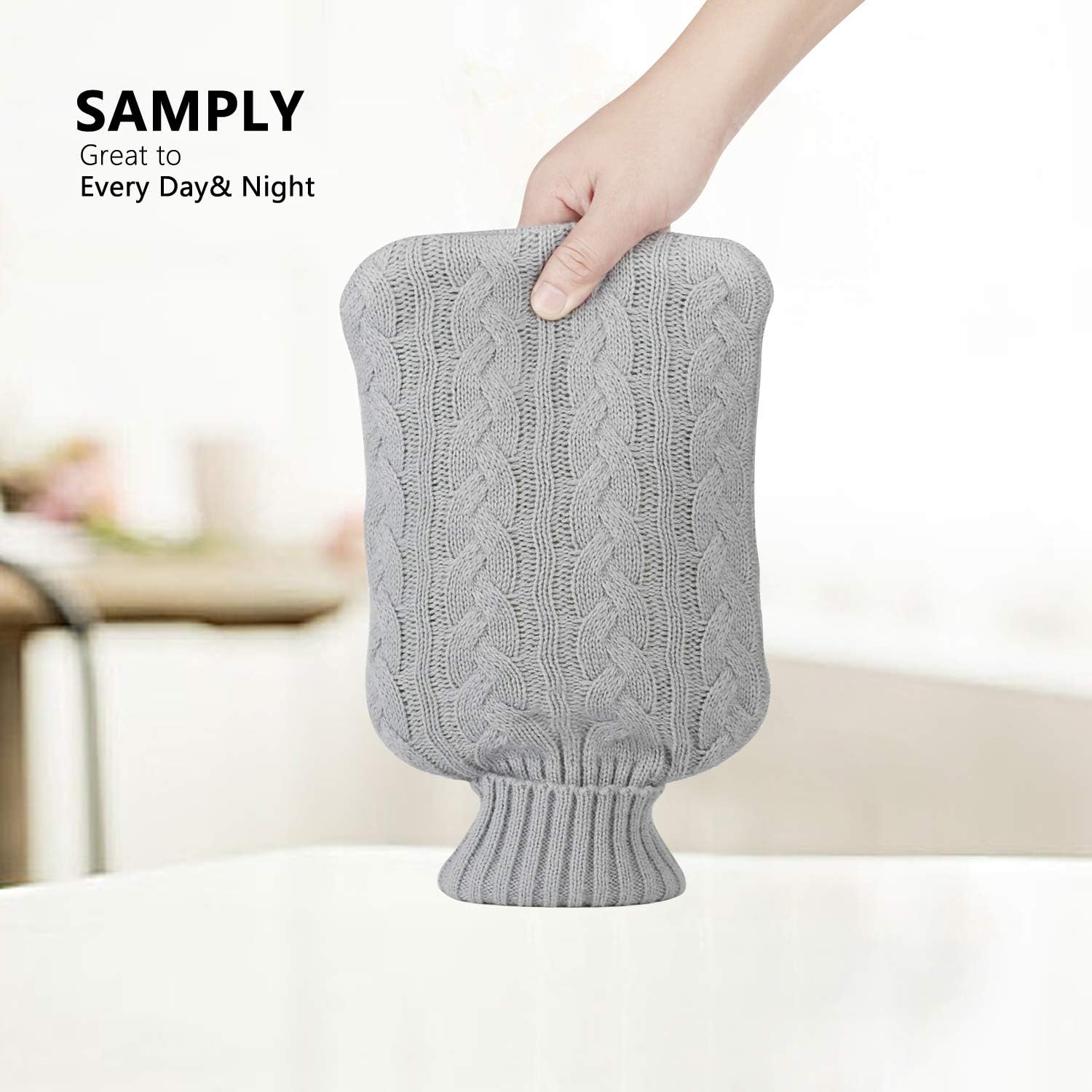 samply Hot Water Bottle with Knitted Cover, 2L Hot Water Bag for Hot and Cold Compress Hand Feet Warmer - Image 4