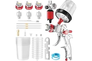 GATTLELIC HVLP Spray Gun with Air Compressor Regulator 10pcs 600cc Mixing Cup and Lids, Air Spray Paint Gun with 1.4/1.7/2mm Nozzles, Automotive Paint Sprayer for Car, House Painting, Furniture
