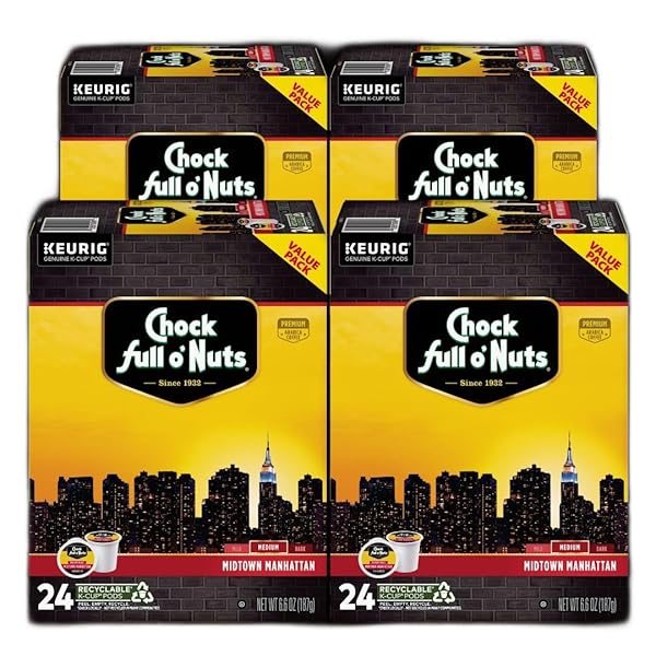 CHOCK FULL O’NUTS MIDTOWN MANHATTAN KEURIG K-CUP PODS FOR KEURIG BREWERS – PREMIUM ARABICA, MEDIUM ROAST – SINGLE SERVE – 24 K-CUP PODS