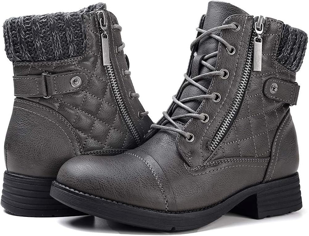 STQ Women's Combat Boots Lace up Ankle Booties