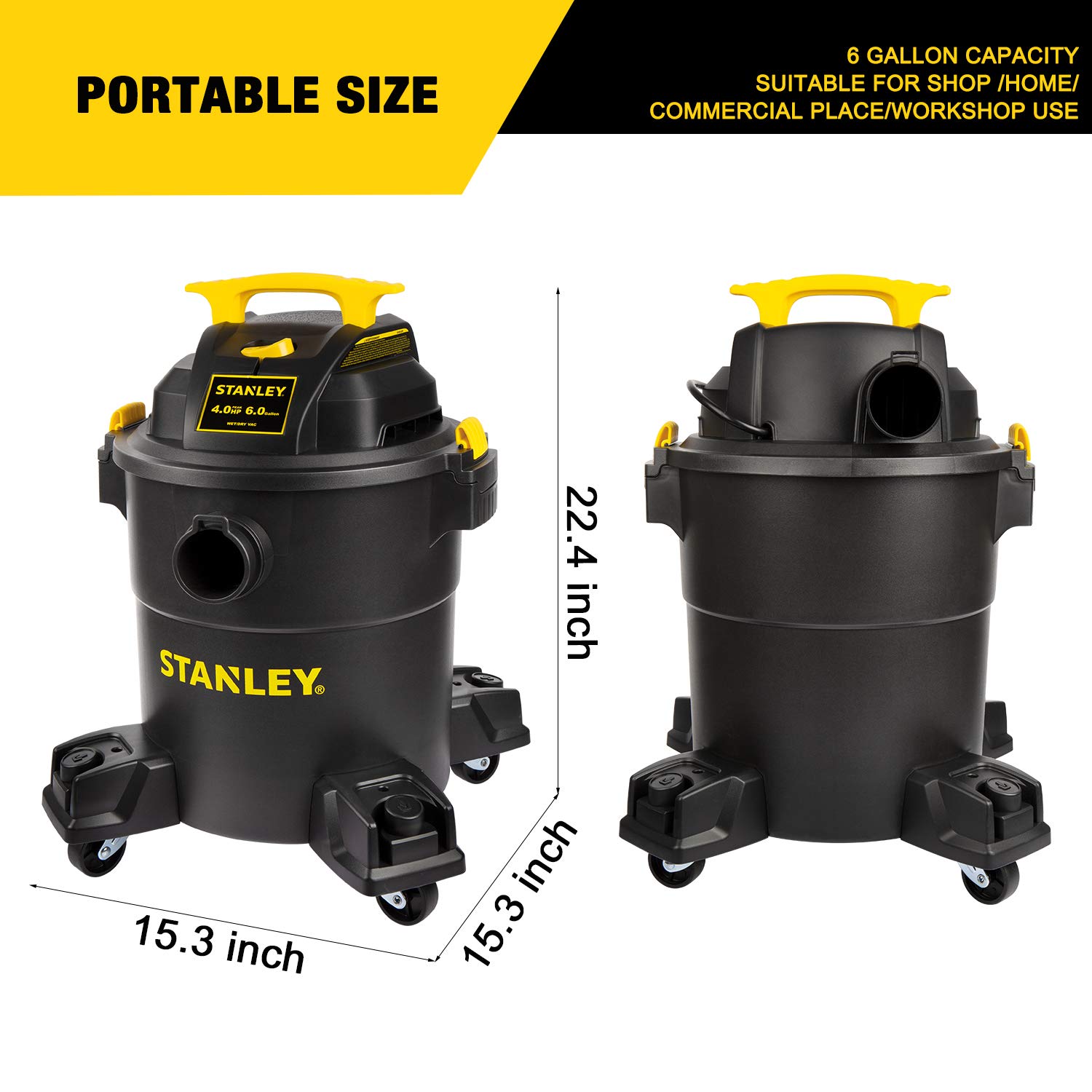Stanley 6 Gallon Wet Dry Vacuum , 4 Peak HP Poly 3 in 1 Shop Vac Blower
