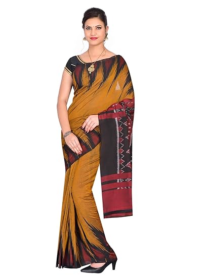 ODISHA HANDLOOM Womens Sambalpuri Cotton Saree With Blouse Piece (OHAUG2019-174_Yellow)