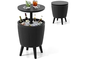 Giantex 3-in-1 Outdoor Cooler Bar Table, 10-Gallon Ice Bucket with Lift-Top Cocktail Table, All-Weather Patio Side Table with