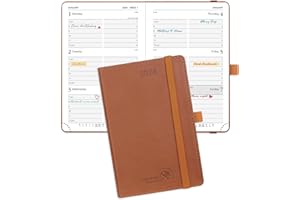 POPRUN Pocket Calendar 2024 Planner Weekly and Monthly for Purse - Agenda 2024 with Vegan Leather Soft Cover, Elastic Closure, Pen Holder and More,4" x 6.25" - Brown