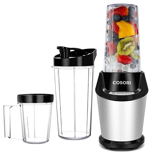 Cosori Personal Blender, 10-Piece with Cleaning Brush, Cups, and Bottles (2x32 oz and 1x24 oz), 800W