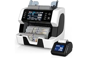 PONNOR Money Counter Machine Mixed Denomination, Serial Number, Multi Currency 2CIS/UV/IR/MG/MT Counterfeit Detection Bill Counter, Cash Counter Machine Value Counting for Business with Printer